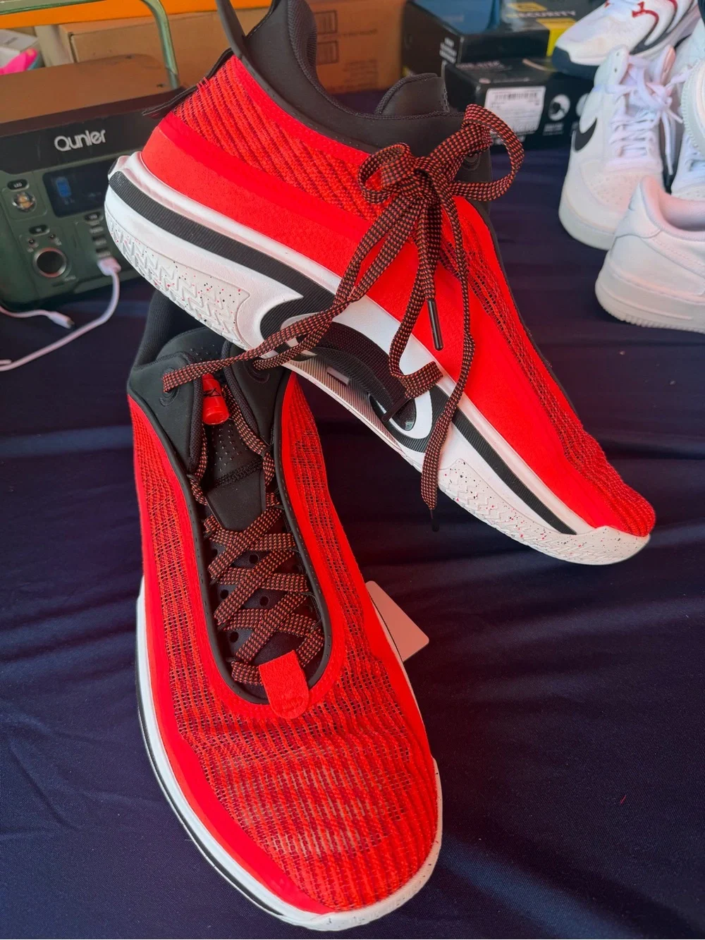 Nike Women's Bright Red Knit Low-Top Sneakers with Black Accents